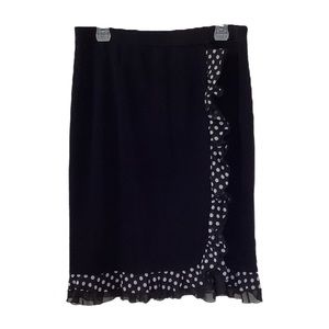 Misook Black Career Knit Skirt Polkadot Ruffle Women's Medium